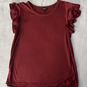 Express Burgundy Women’s Ruffle Sleeved Top